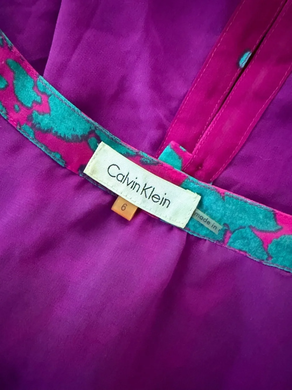 Calvin Klein Teal & Magenta Abstract Animal Print Chiffon Blouse - Picture 7 of 8